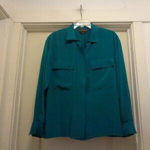 CLASSIC RETRO VINTAGE SILK BLOUSE MORE GREEN THAN TEAL 12